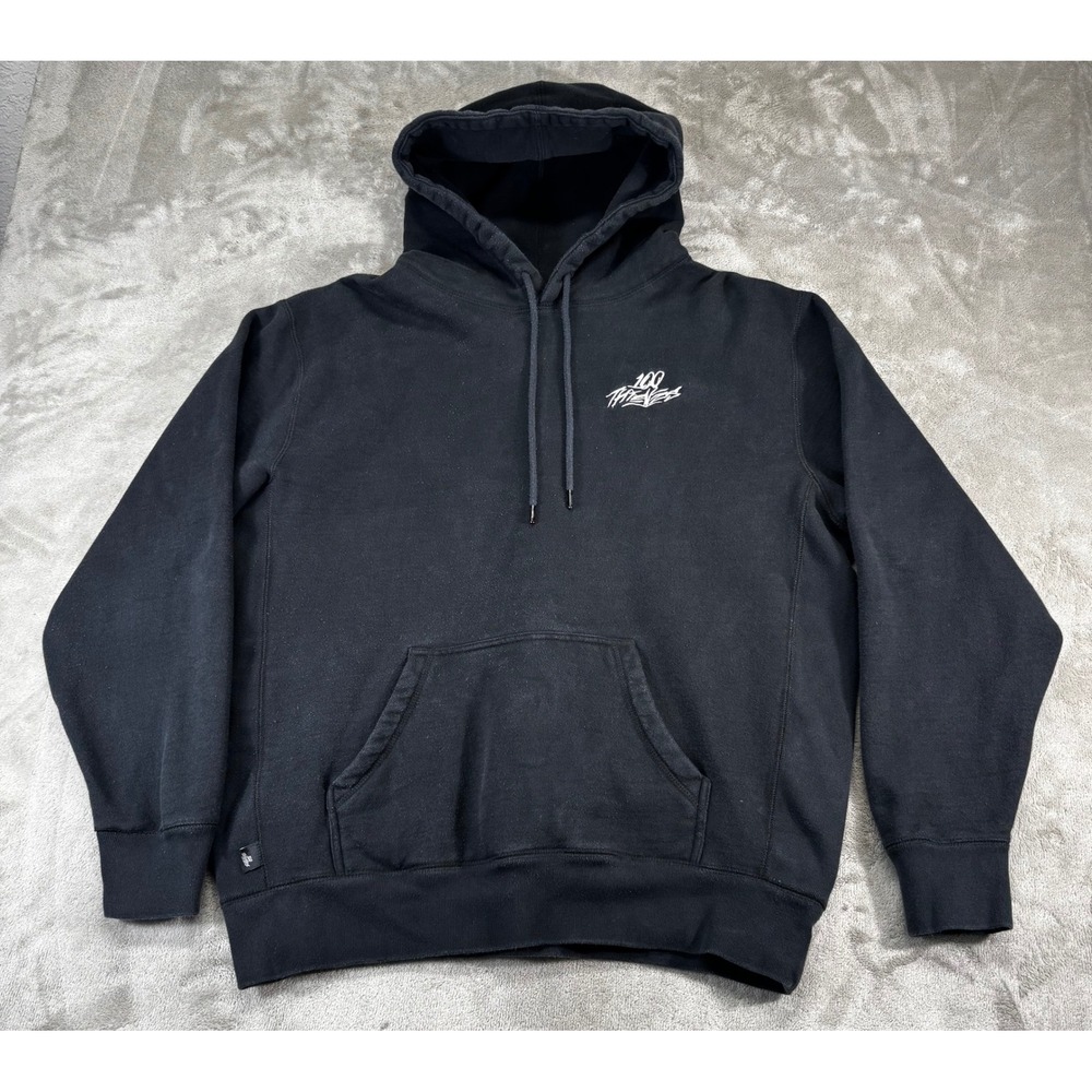100 Thieves Hoodie Mens Large Black Embroidered Logo Pullover Streetwear